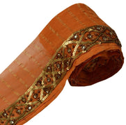 Vintage Saree Border Indian Craft Trim Hand Beaded Sequins Embroidered Lace Rust
