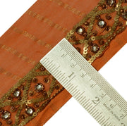 Vintage Saree Border Indian Craft Trim Hand Beaded Sequins Embroidered Lace Rust