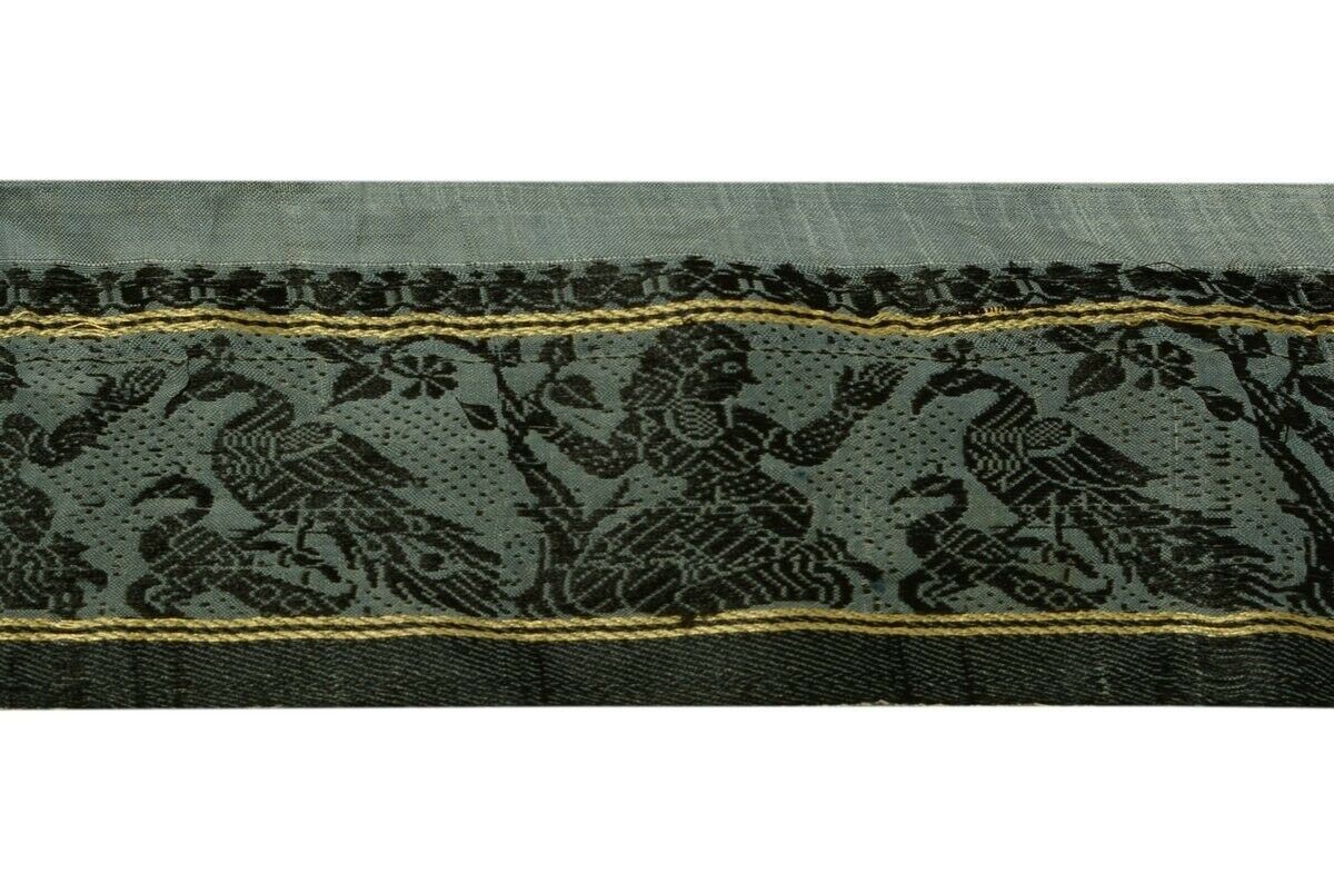 Vintage Saree Border Indian Craft Trim Woven BaluChari Ribbon Lace Gray