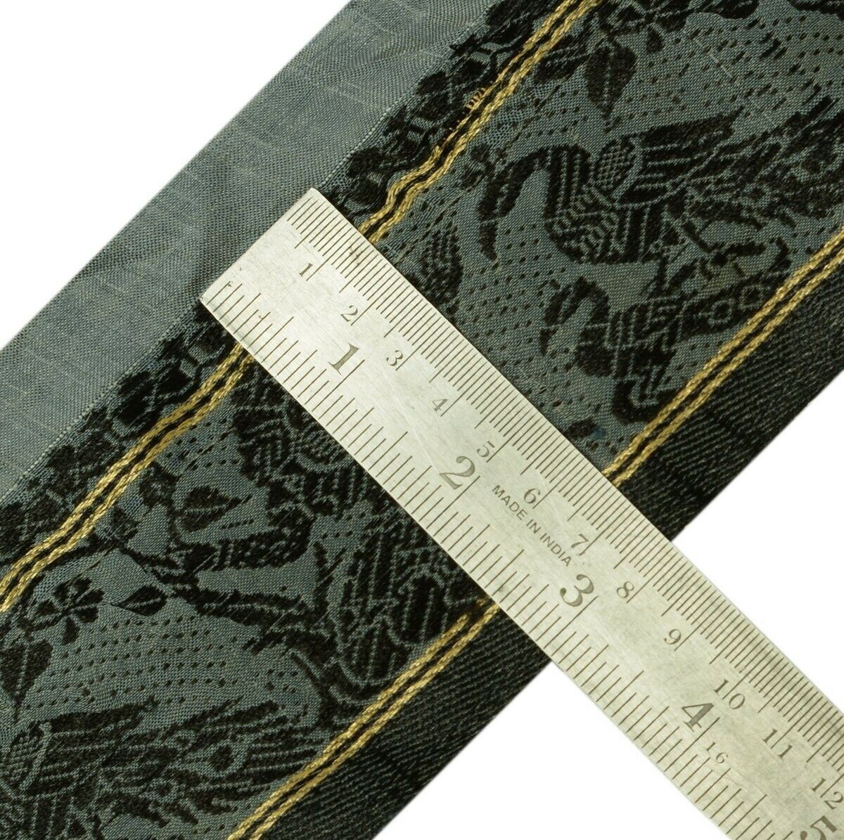 Vintage Saree Border Indian Craft Trim Woven BaluChari Ribbon Lace Gray