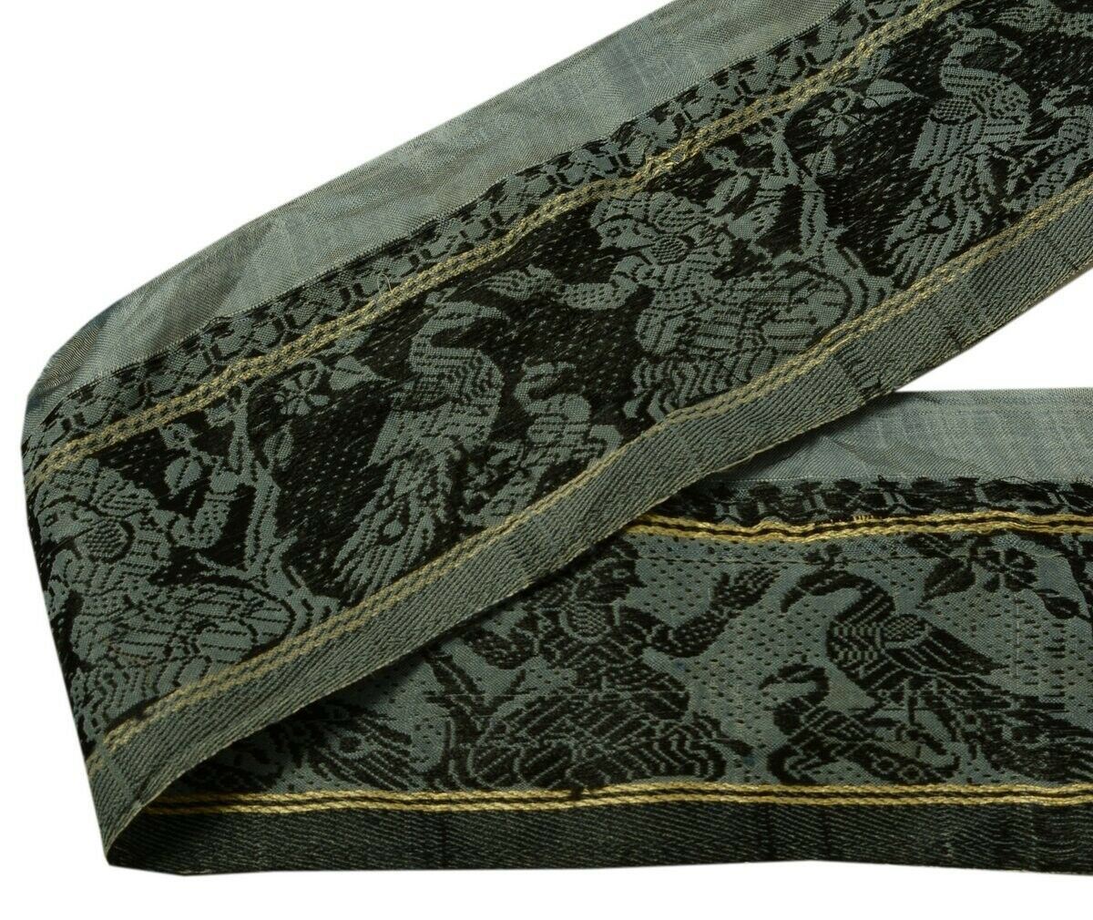 Vintage Saree Border Indian Craft Trim Woven BaluChari Ribbon Lace Gray