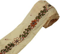 Vintage Saree Border Indian Craft Trim Hand Embroidered Floral Ribbon Lace Cream