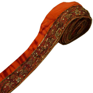 Vintage Saree Border Indian Craft Trim Hand Beaded Embroidered Ribbon Lace Rust