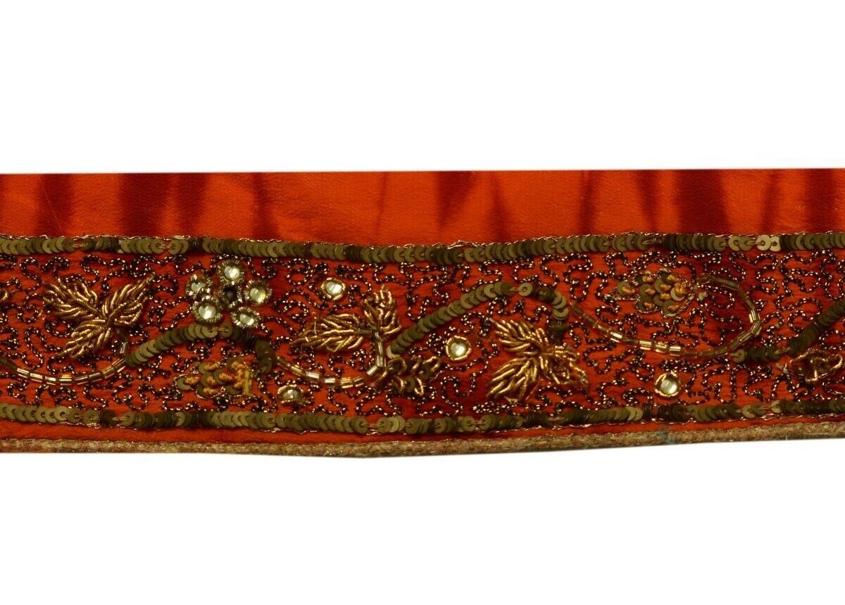 Vintage Saree Border Indian Craft Trim Hand Beaded Embroidered Ribbon Lace Rust