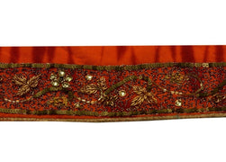 Vintage Saree Border Indian Craft Trim Hand Beaded Embroidered Ribbon Lace Rust