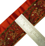 Vintage Saree Border Indian Craft Trim Hand Beaded Embroidered Ribbon Lace Rust