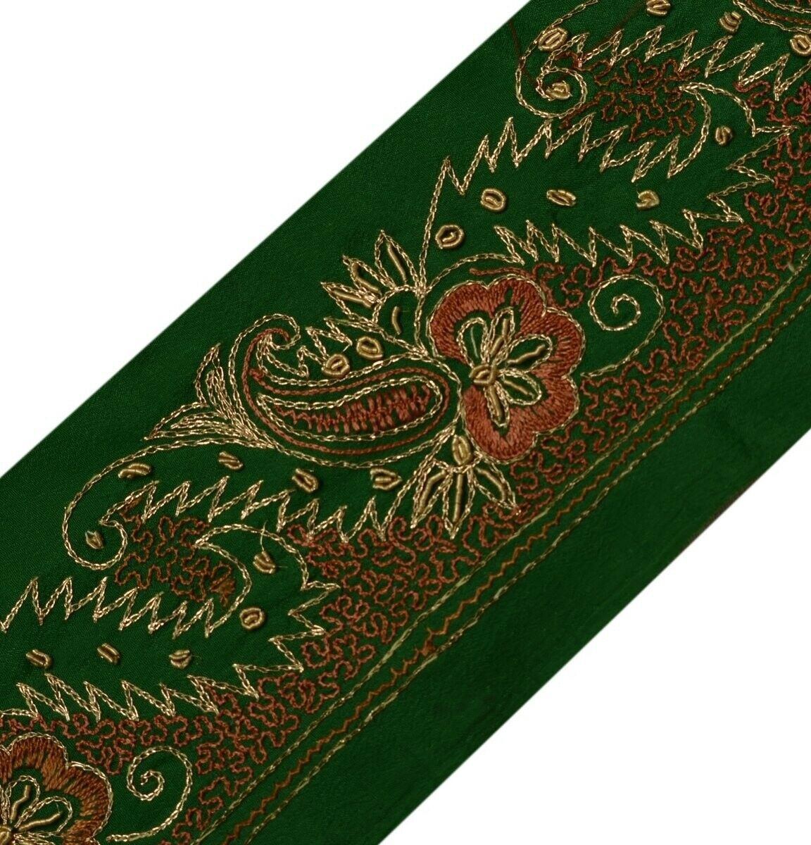 Vintage Saree Border Indian Craft Trim Hand Beaded Embroidered Ribbon Lace Green