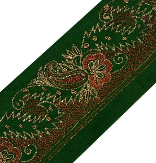 Vintage Saree Border Indian Craft Trim Hand Beaded Embroidered Ribbon Lace Green