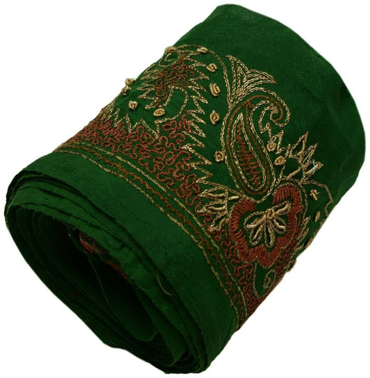 Vintage Saree Border Indian Craft Trim Hand Beaded Embroidered Ribbon Lace Green