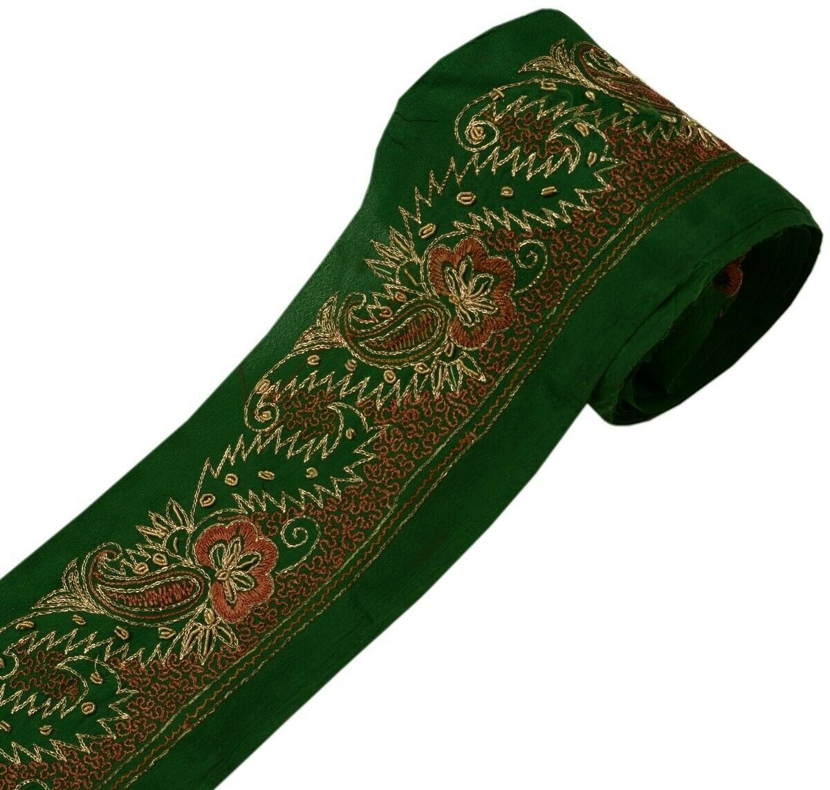 Vintage Saree Border Indian Craft Trim Hand Beaded Embroidered Ribbon Lace Green