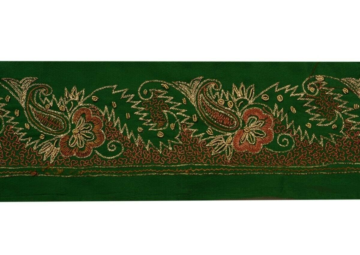 Vintage Saree Border Indian Craft Trim Hand Beaded Embroidered Ribbon Lace Green