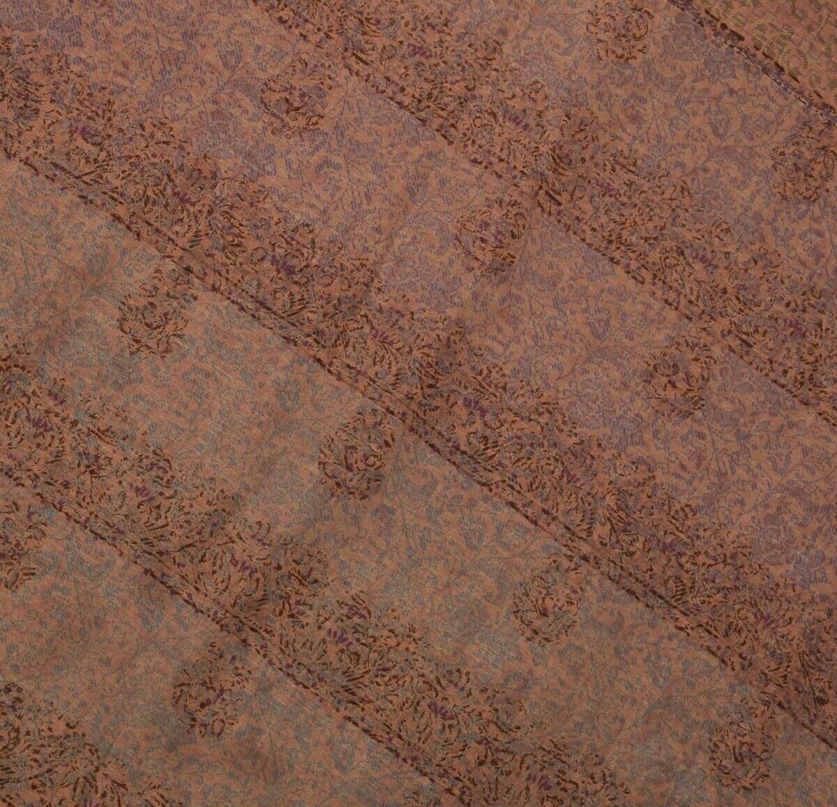 Vintage Saree Indian Art Silk Printed Scrap Sari 5 Yard Fabric for Sewing Craft
