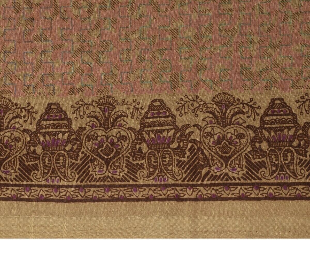 Vintage Saree Indian Art Silk Printed Scrap Sari 5 Yard Fabric for Sewing Craft