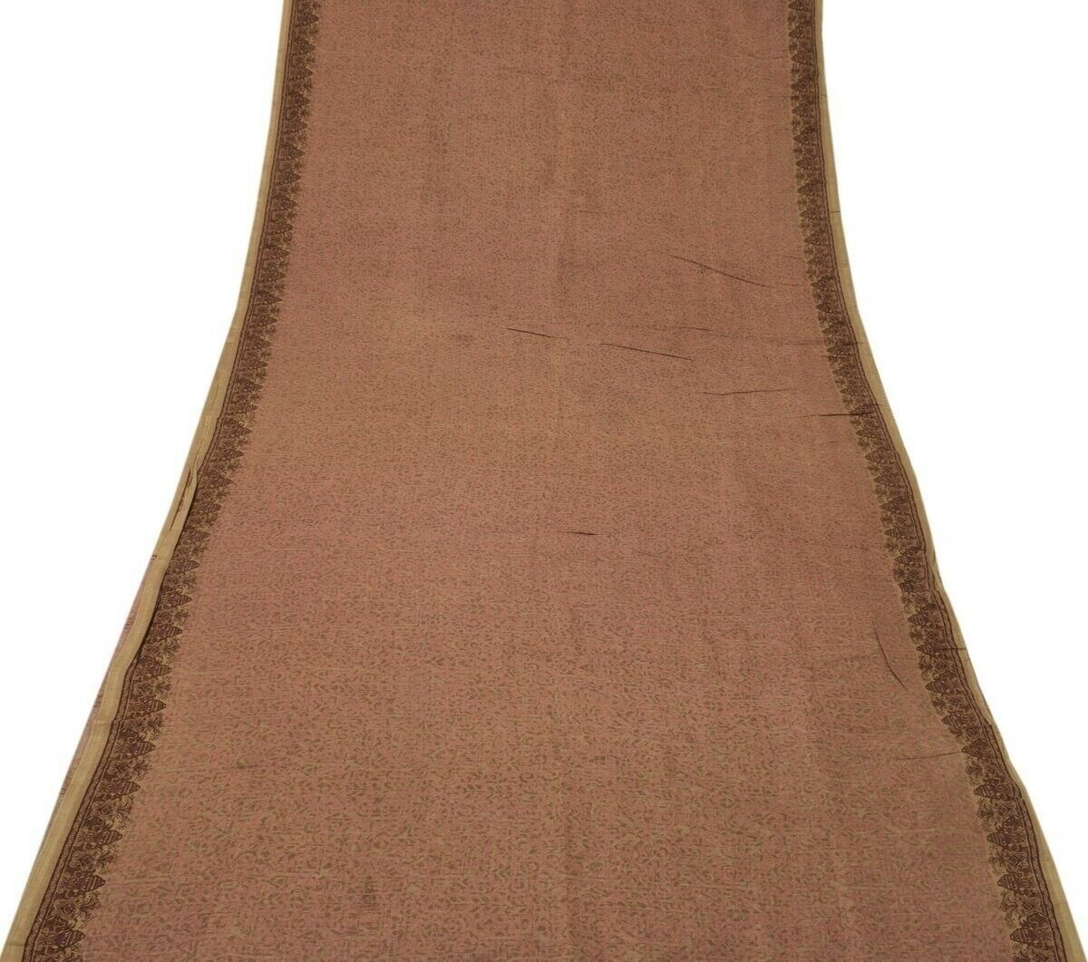 Vintage Saree Indian Art Silk Printed Scrap Sari 5 Yard Fabric for Sewing Craft