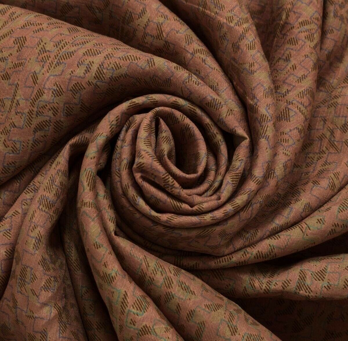 Vintage Saree Indian Art Silk Printed Scrap Sari 5 Yard Fabric for Sewing Craft