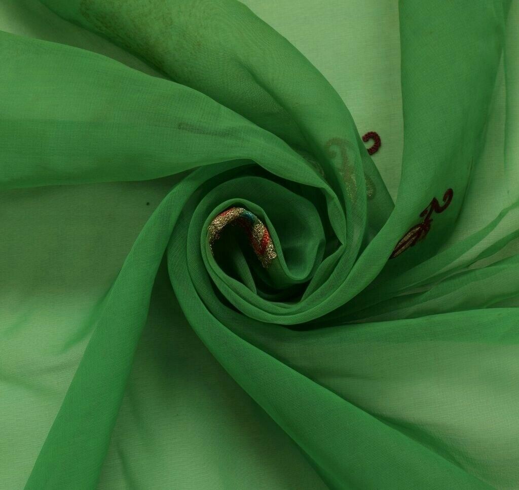 Indian Art Silk Vintage Sari Remnant Scrap Fabric for Sewing Craft Green