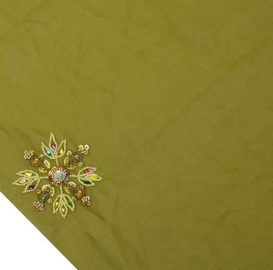 Blend Georgette Silk Vintage Sari Remnant Scrap Fabric for Sewing Craft Green