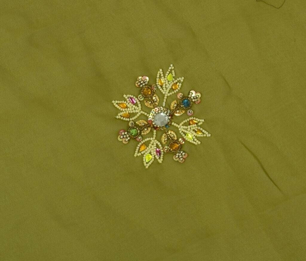 Blend Georgette Silk Vintage Sari Remnant Scrap Fabric for Sewing Craft Green
