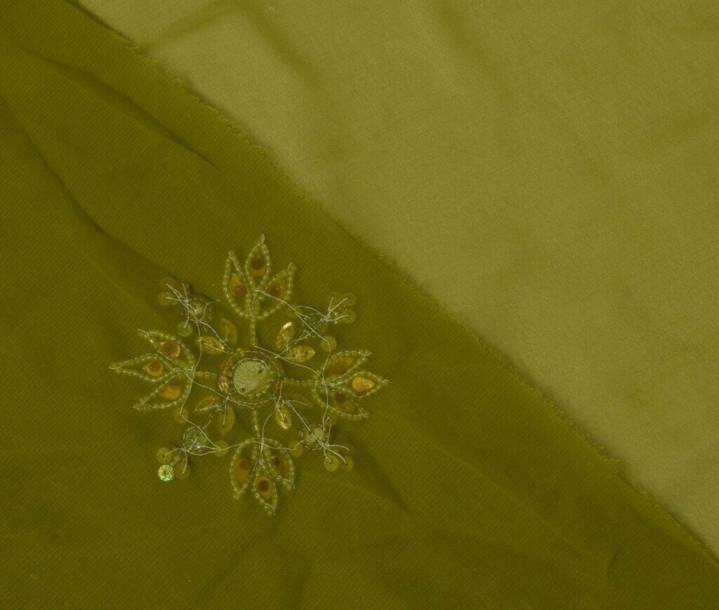 Blend Georgette Silk Vintage Sari Remnant Scrap Fabric for Sewing Craft Green