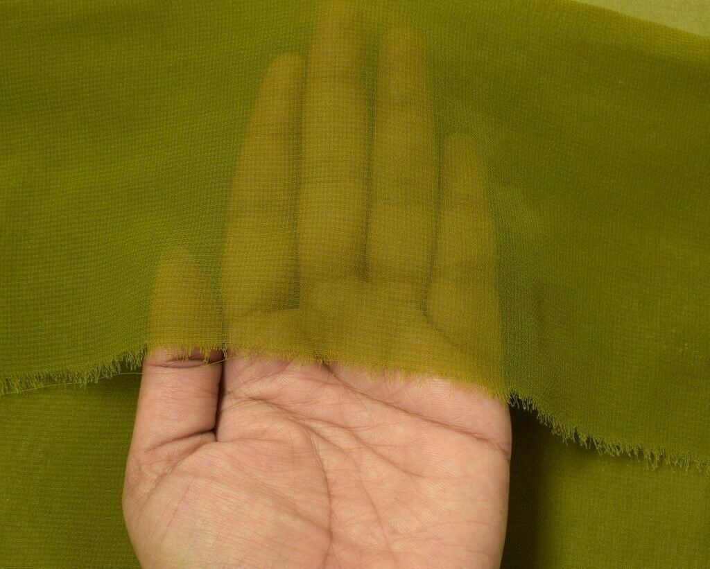 Blend Georgette Silk Vintage Sari Remnant Scrap Fabric for Sewing Craft Green