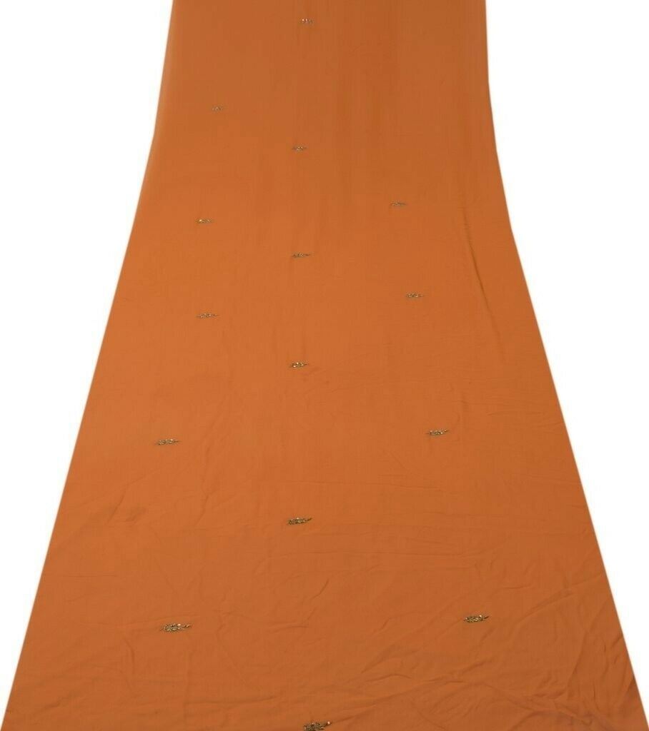 Blend Georgette Silk Vintage Sari Remnant Scrap Fabric for Sewing Craft Rust