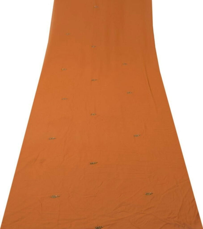Blend Georgette Silk Vintage Sari Remnant Scrap Fabric for Sewing Craft Rust