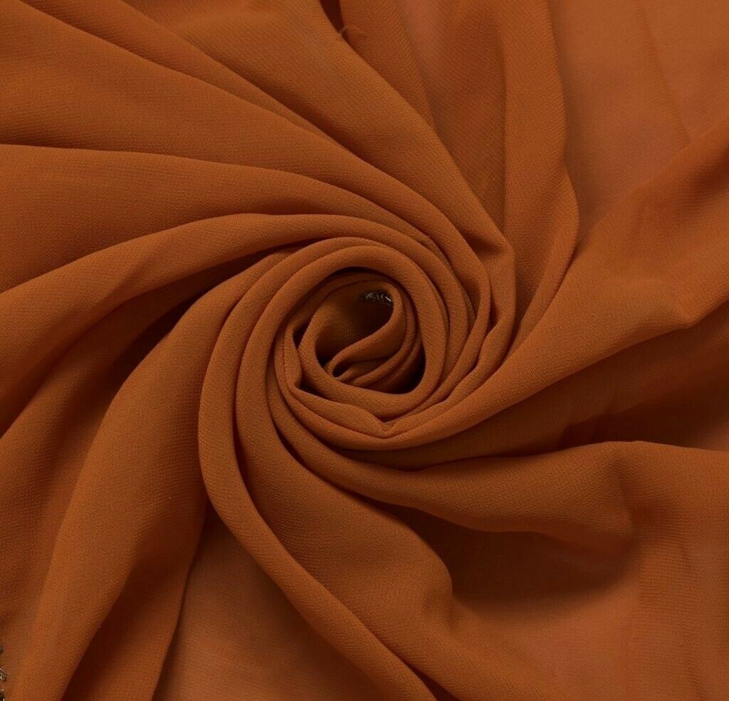 Blend Georgette Silk Vintage Sari Remnant Scrap Fabric for Sewing Craft Rust
