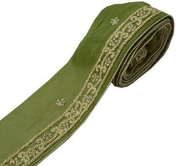 Vintage Saree Border Indian Craft Trim Hand Beaded Beads Green Ribbon Lace