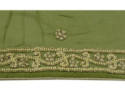 Vintage Saree Border Indian Craft Trim Hand Beaded Beads Green Ribbon Lace