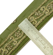 Vintage Saree Border Indian Craft Trim Hand Beaded Beads Green Ribbon Lace