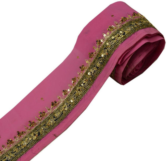 Vintage Saree Border Indian Craft Trim Hand Beaded Embroidered Ribbon Lace Pink