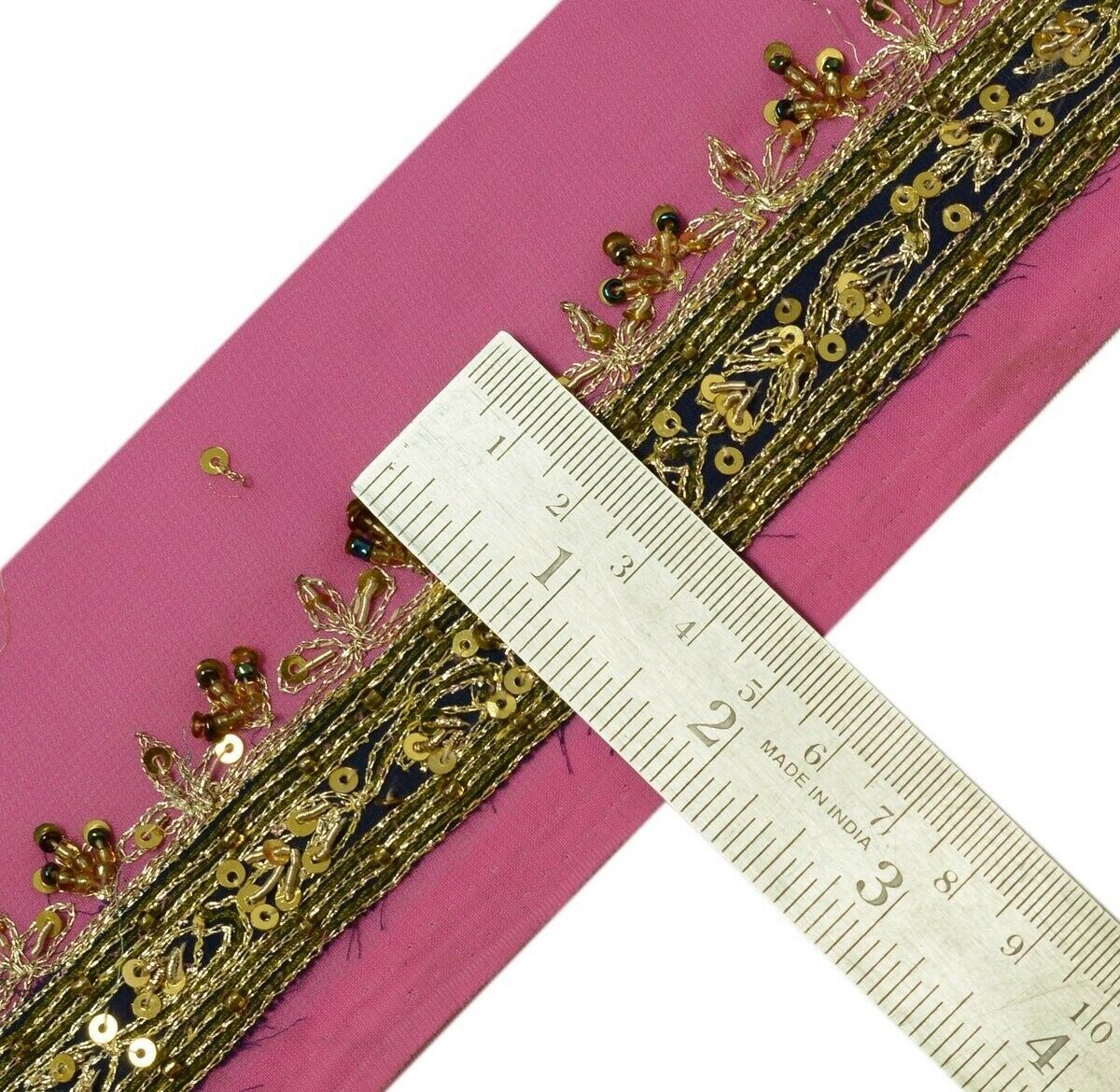 Vintage Saree Border Indian Craft Trim Hand Beaded Embroidered Ribbon Lace Pink