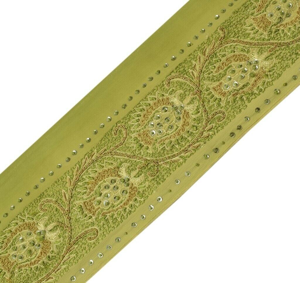 Vintage Saree Sewing Trim Indian Craft Border Hand Beaded Embroidered Lace Green