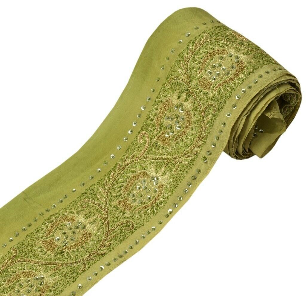 Vintage Saree Sewing Trim Indian Craft Border Hand Beaded Embroidered Lace Green
