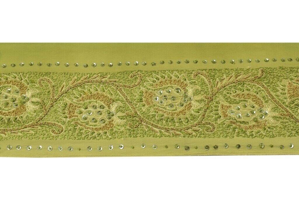 Vintage Saree Sewing Trim Indian Craft Border Hand Beaded Embroidered Lace Green