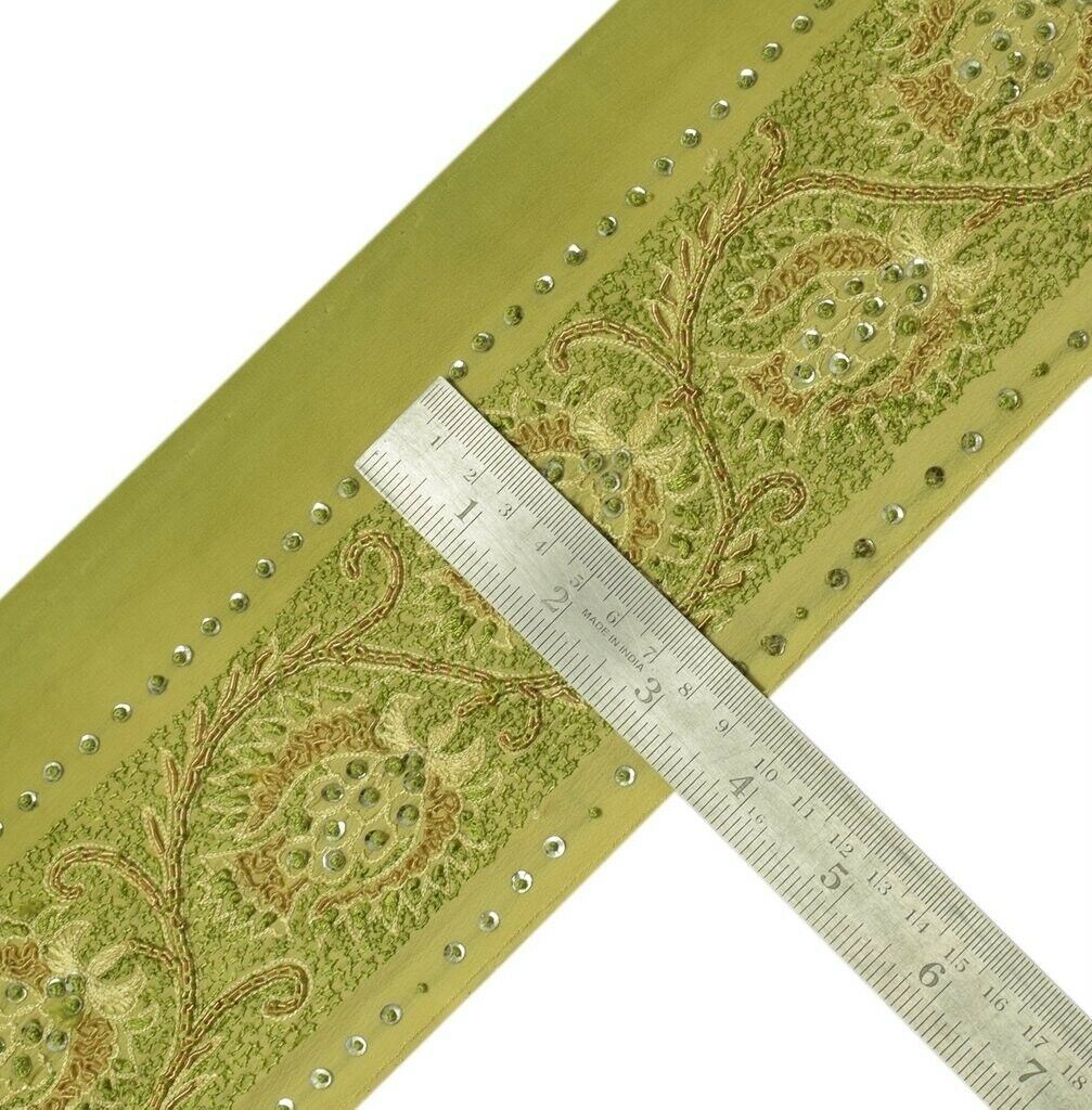 Vintage Saree Sewing Trim Indian Craft Border Hand Beaded Embroidered Lace Green