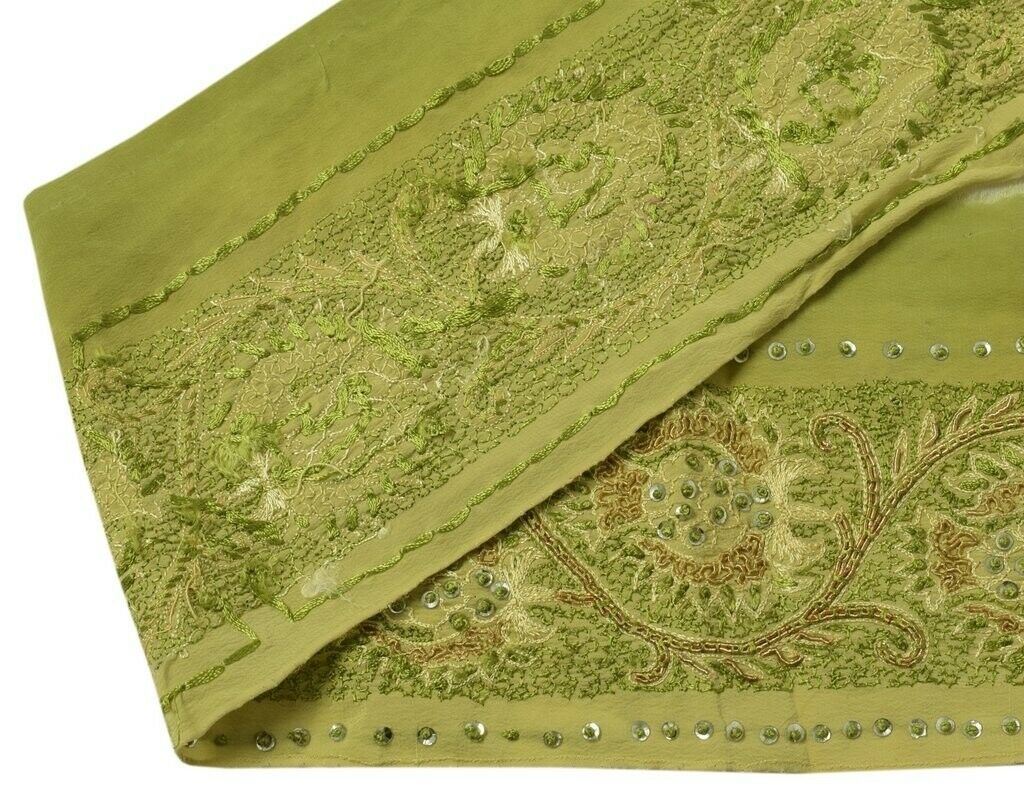 Vintage Saree Sewing Trim Indian Craft Border Hand Beaded Embroidered Lace Green
