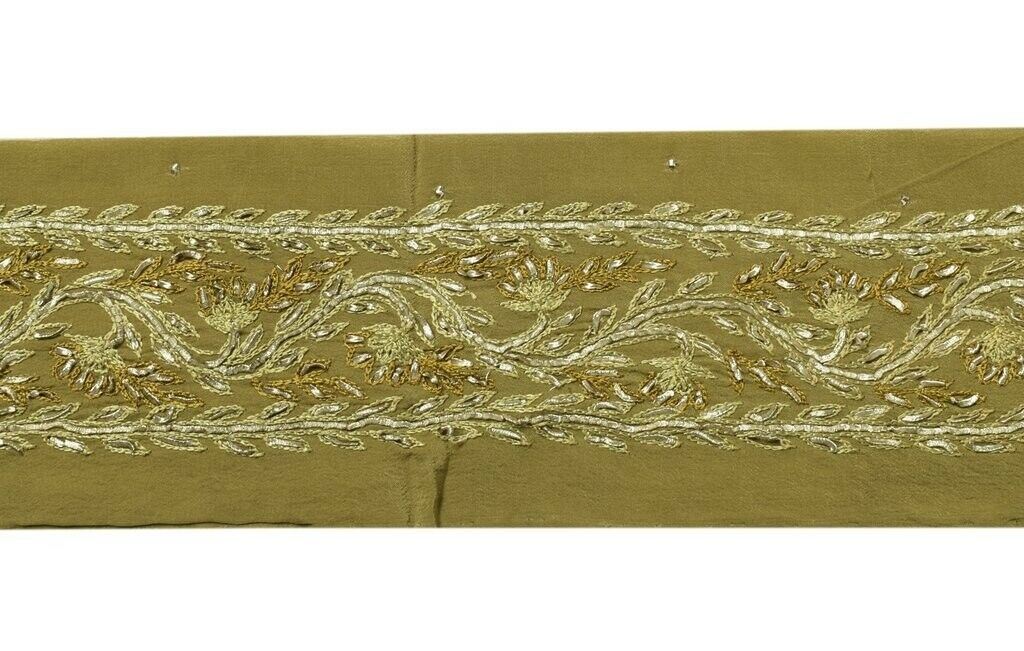 Vintage Saree Sewing Trim Indian Craft Border Hand Beaded Embroidered Lace Green