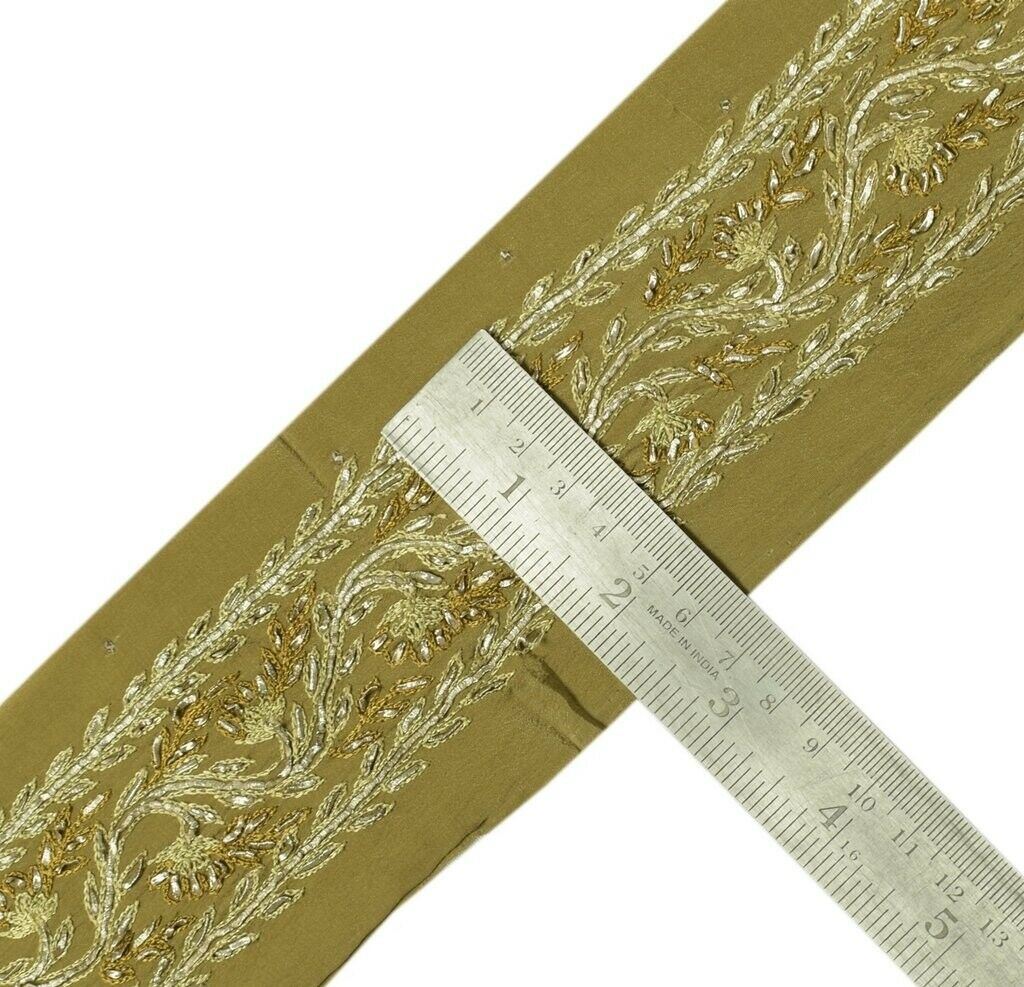 Vintage Saree Sewing Trim Indian Craft Border Hand Beaded Embroidered Lace Green