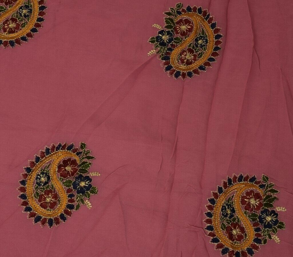 100% Pure Georgette Silk Vintage Sari Remnant Scrap Fabric for Sewing Craft Pink
