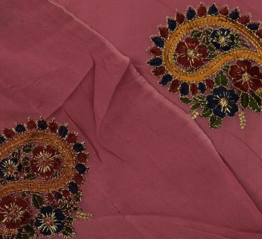 100% Pure Georgette Silk Vintage Sari Remnant Scrap Fabric for Sewing Craft Pink