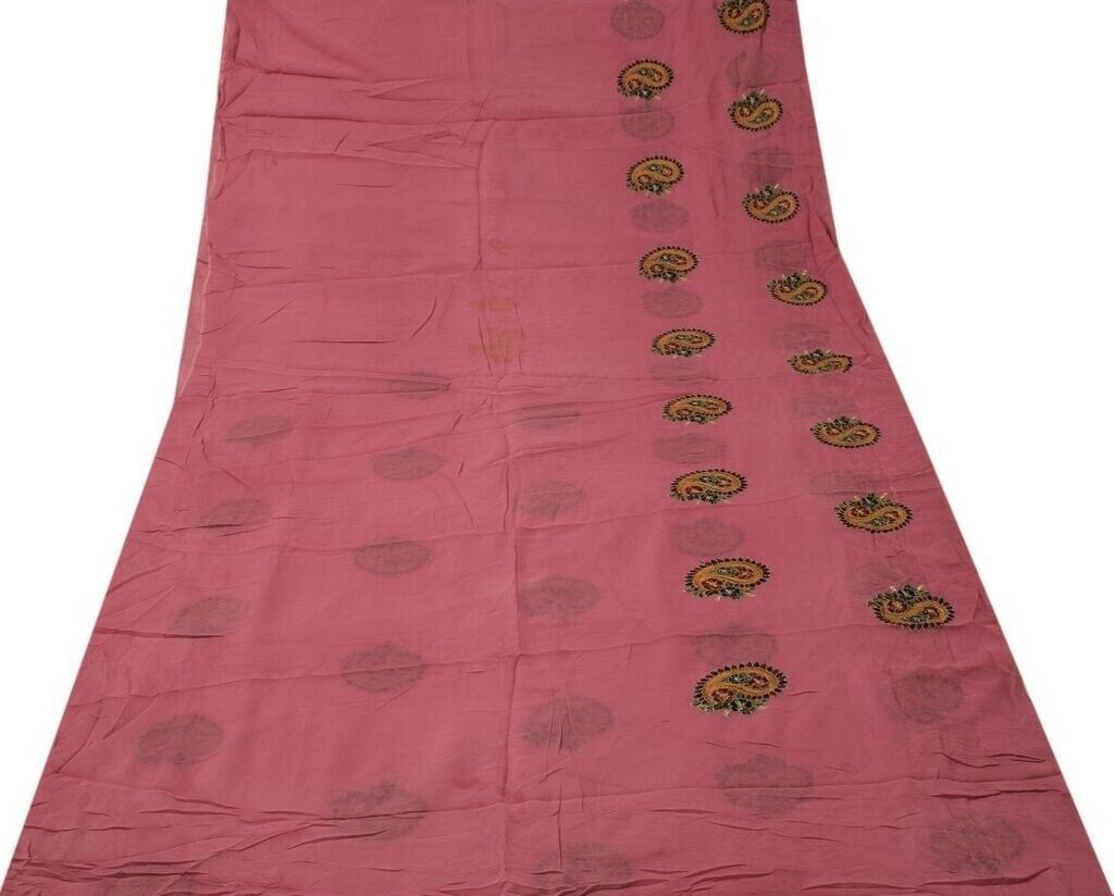 100% Pure Georgette Silk Vintage Sari Remnant Scrap Fabric for Sewing Craft Pink
