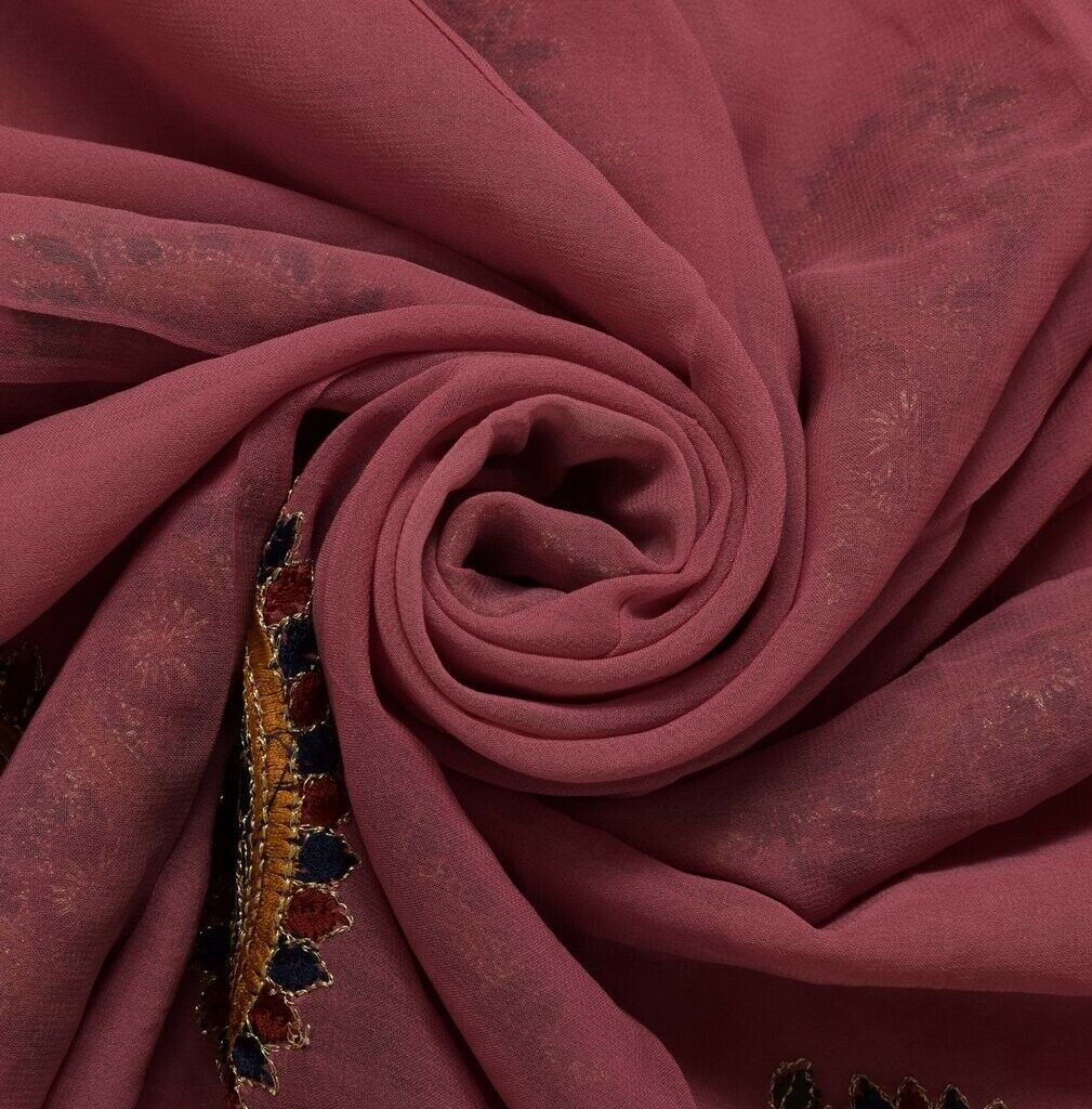 100% Pure Georgette Silk Vintage Sari Remnant Scrap Fabric for Sewing Craft Pink