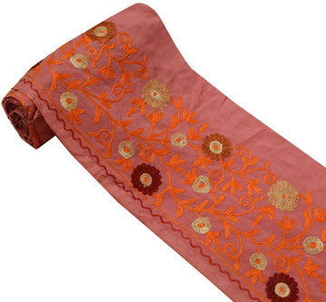Vintage Saree Border Indian Craft Trim Floral Embroidered Pink Ribbon Lace