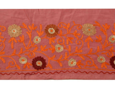 Vintage Saree Border Indian Craft Trim Floral Embroidered Pink Ribbon Lace