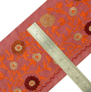 Vintage Saree Border Indian Craft Trim Floral Embroidered Pink Ribbon Lace