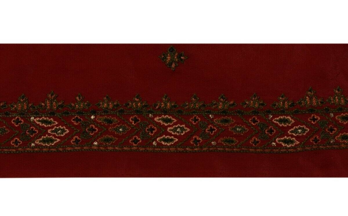 Vintage Saree Border Indian Craft Trim Hand Embroidered Maroon Ribbon Lace