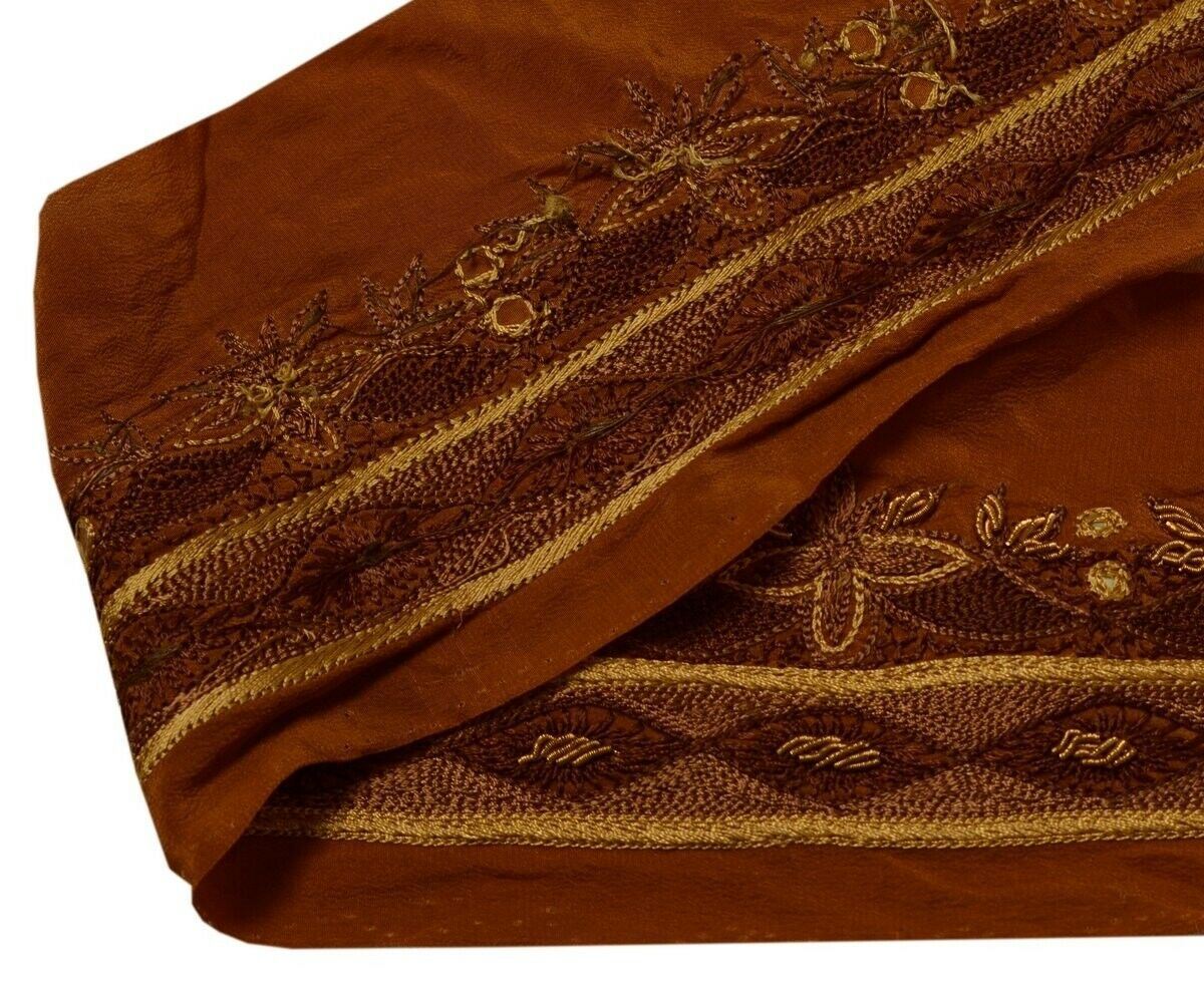 Vintage Saree Border Indian Craft Trim Hand Beaded Embroidered Ribbon Lace Brown