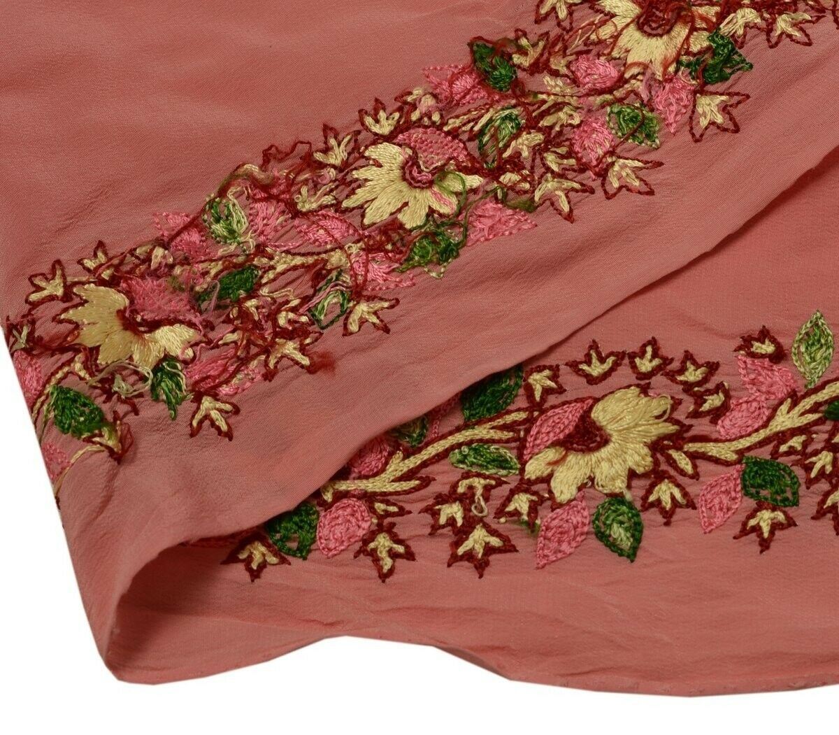 Vintage Saree Border Indian Craft Trim Hand Embroidered Pink Ribbon Lace