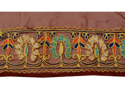 Vintage Saree Border Indian Craft Trim Embroidered Maroon Sewing Ribbon Lace